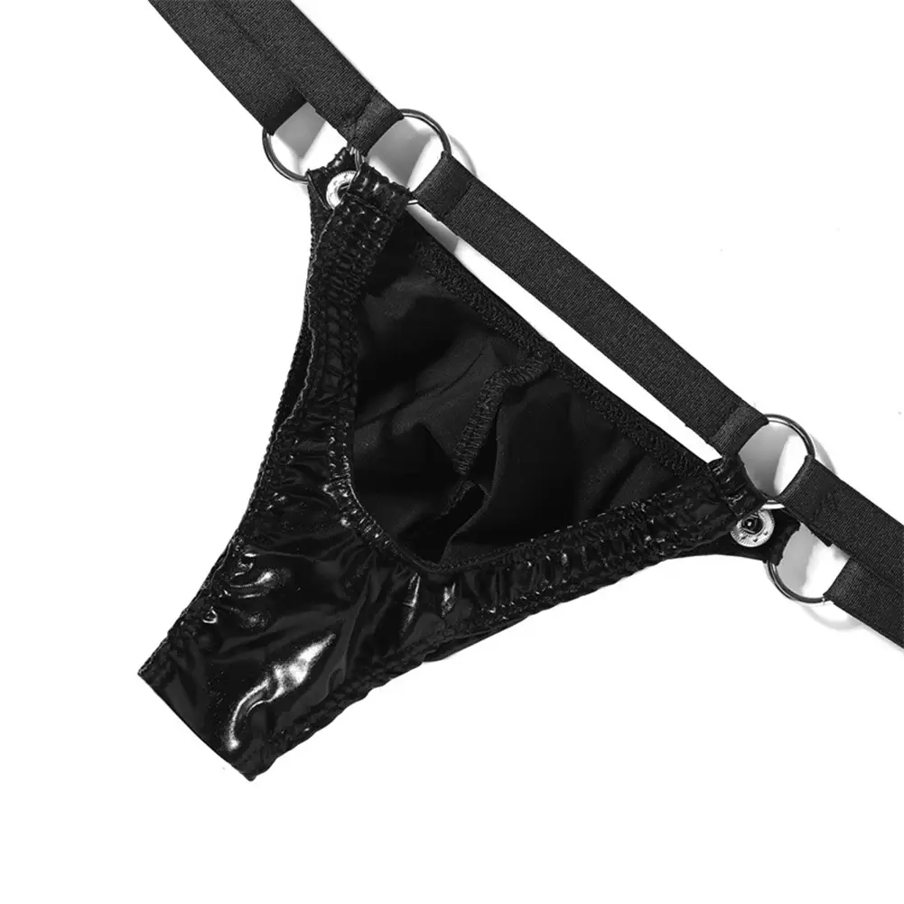 1pc Men Patent Leather G-String Sexy Thong V-back Low Ring Rise T-back Bulge Pouch Lingerie Underwear Gay Sissy Hot Clubwear — image 5