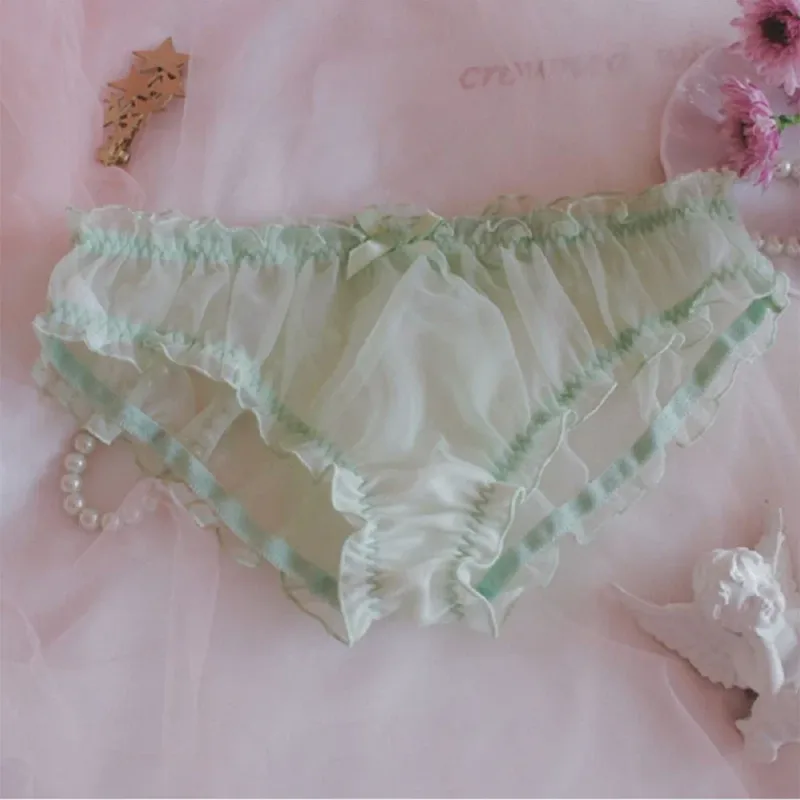 Mga Lalaki Sissy Mesh Chiffon Bow Floral Lace Pouch Underwear Panties Bikini Brief Sheer Knicker Transparent Solid Panlalaking Briefs Shorts — image 21