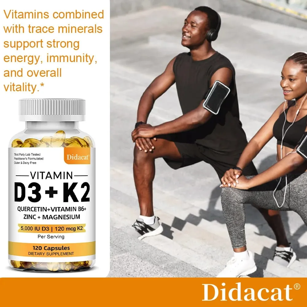 D3 + K2 Vitamin Dietary Supplement - Bone and Heart Health Support Help Regulate Calcium Metabolism - 120 Softgels — image 2