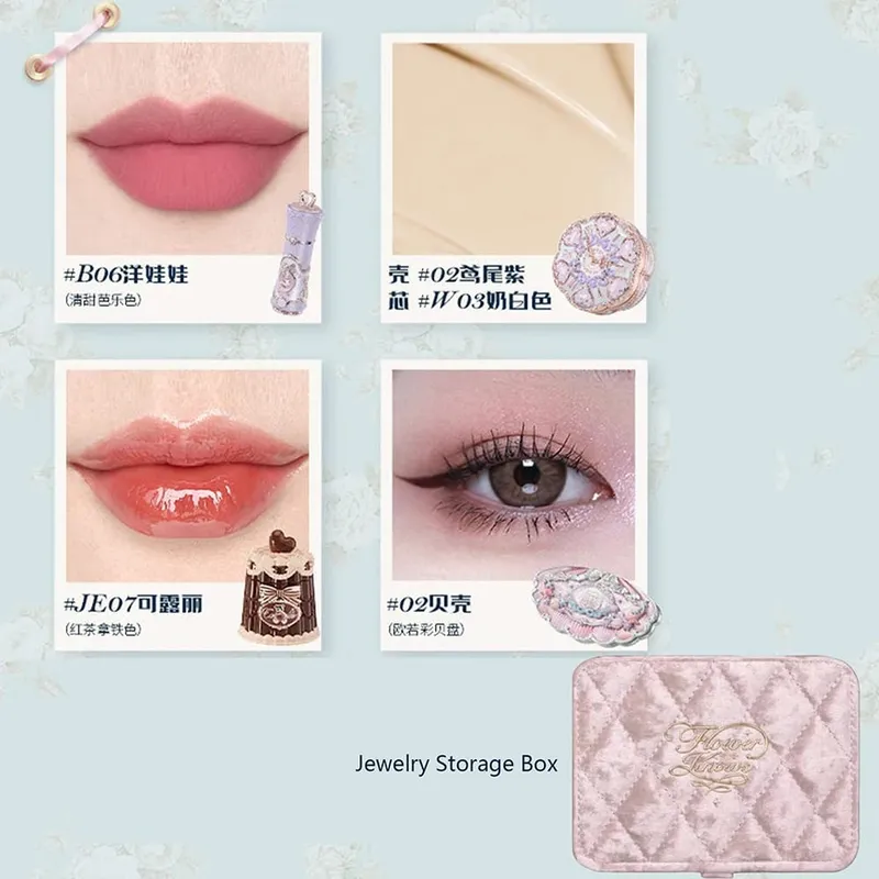 Flower Knows Makeup Professional Completa Eye Shadow Air Cushion CC Cream Blush Lipstick & Mascara Jewelry Box Σετ δώρου — image 12
