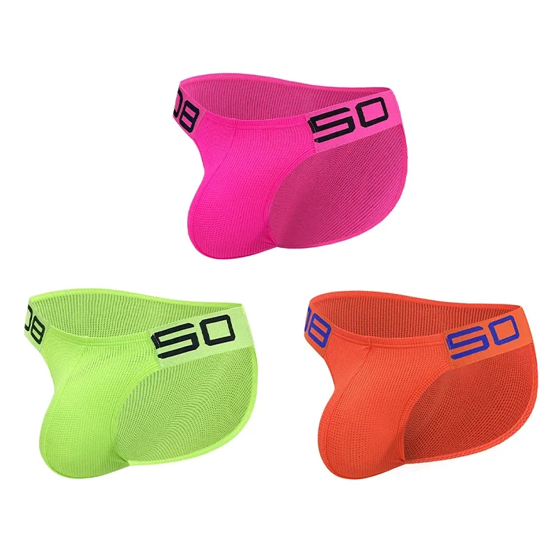 Men's Nylon Blend Mesh Breathable Briefs Horn Splice Letter Embossed Wide Elastic Waistband Fluorescent Color Sexy Underwear — image 36
