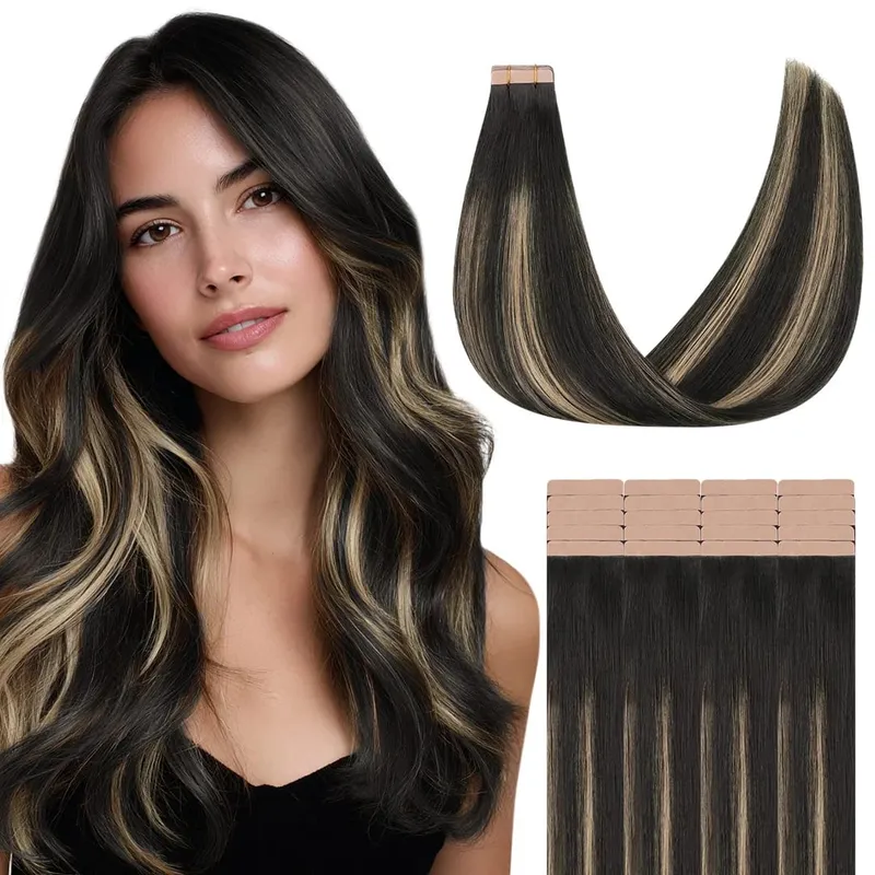 Sunmofavo Tape In Remy Human Hair Extensions Παχιά μεταξένια ίσια φυσική καφέ αόρατη ταινία 20 τμχ. — image 14