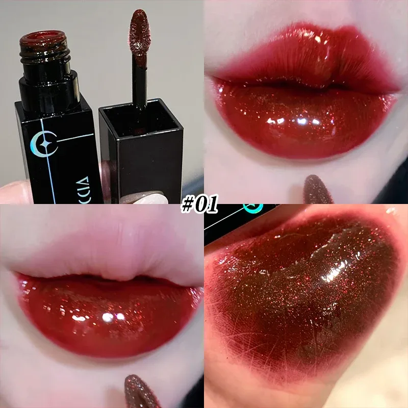 8 Colors Glitter Watery Lip Gloss Diamond Pearlescent Metallic Lipstick Lasting Moisturizing Non-Sticky Halloween Party Makeup