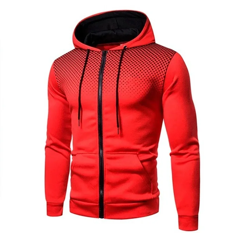 Men's Zip Up Hoodie Pocket Polka Pot Print Hooded Sweatshirt Sport Outdoor Casual Slim Fit Men Spring AutumnZipper Hoodie — image 9