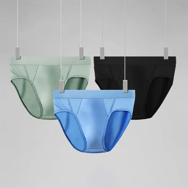 1pc Men's ice - silk underwear. Thin - style for summer, with U - convex briefs. solid - colored shorts — image 3