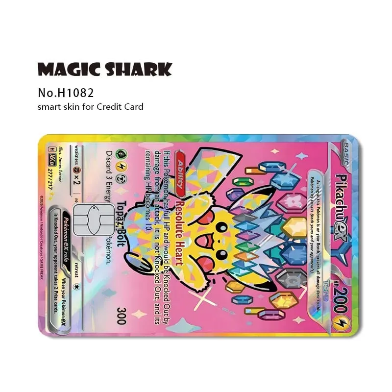 Magic Shark Mew Charizard EX Eevee Gengar Pikachu TCG כרטיס הולוגרפי לייזר מדבקה לסרטי עור לכרטיס אשראי בנקאי — image 20