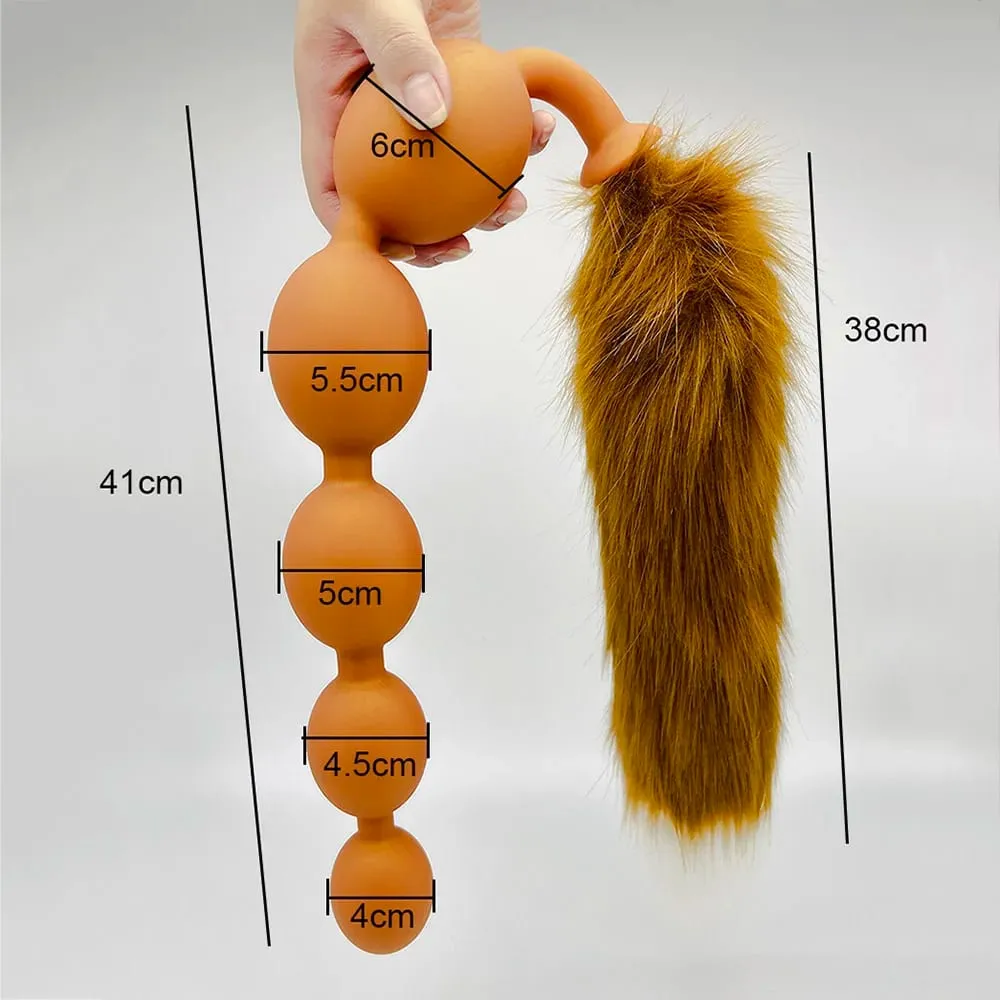 Butt Plug with Tail BDSM felnőtt szexjátékok pároknak, hatalmas anális gyöngyök, folyékony szilikon puha anális dugó Prosztata masszázs anális dildók — image 6