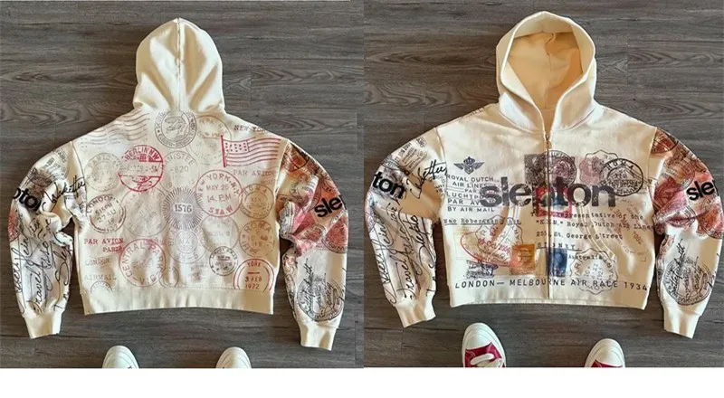 Sweatshirt Jacka Dragkedja Luvtröja Aprikostryck Bokstäver Tecknad Mode Multifunktionell Retro Y2K High Street Herr och Dam — image 7