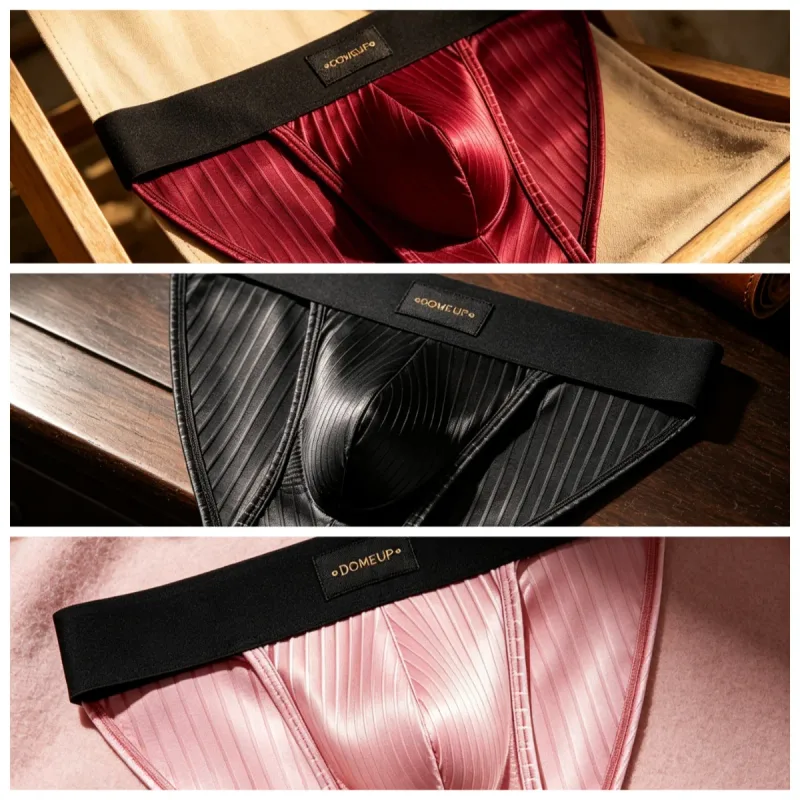Panlalaking Kasuotang Panloob Makintab na may guhit na Triangle Briefs sa Harap ng Bulge Pouch Sexy Low Rise Slim Fit Pang-araw-araw na Panlalaking Panloob DP915 — image 23
