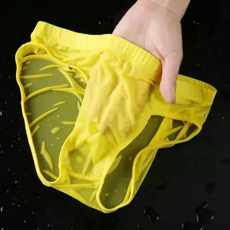 Panlalaking Sexy Sheer Ice Silk Briefs na Kasuotang Panloob na Quick-Dry U Convex Pouch Breathable Low-Waist Underpants Summer Cooling — image 4
