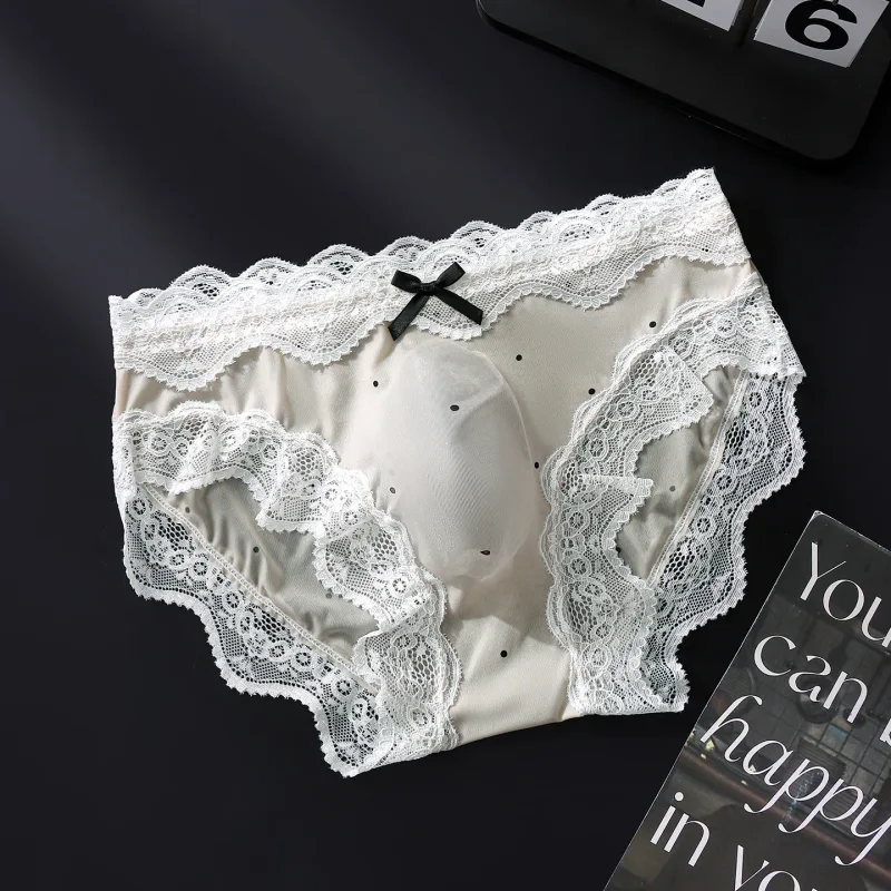 Men Sexy Lace Briefs Sweet Women Style Panties for Men Mid Waist Sheer Ice Silk Seamless Underwear Stretch U Convex Underpant