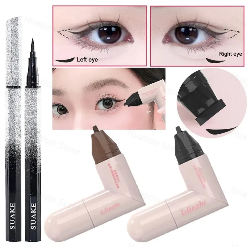 DIY Rotate Eyeliner Stamp Ενσωματωμένο μαύρο καφέ διπλής μύτης Eyeliner Wing Stencil Αδιάβροχο μουντζούρες Υγρό στυλό μακράς διαρκείας — image 2