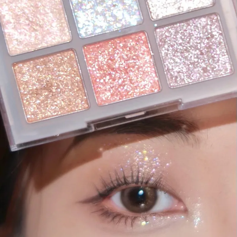 Παλέτα σκιών ματιών Glitter 9 χρωμάτων Earth Color Pearlescent Eye Shadow Shimmer Highlights Sparkling Sequin Champagne Eyes Makeup