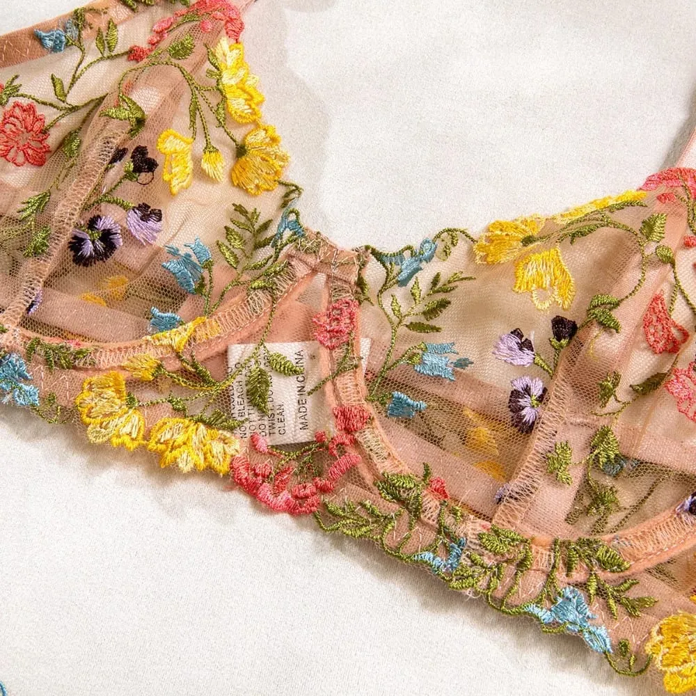 Σετ εσώρουχων 2 τεμαχίων Bohemia Floral Κέντημα Ευέλικτο Εσώρουχα Intimates Underwire Push-up Sheer Set εσώρουχα για κορίτσι — image 4