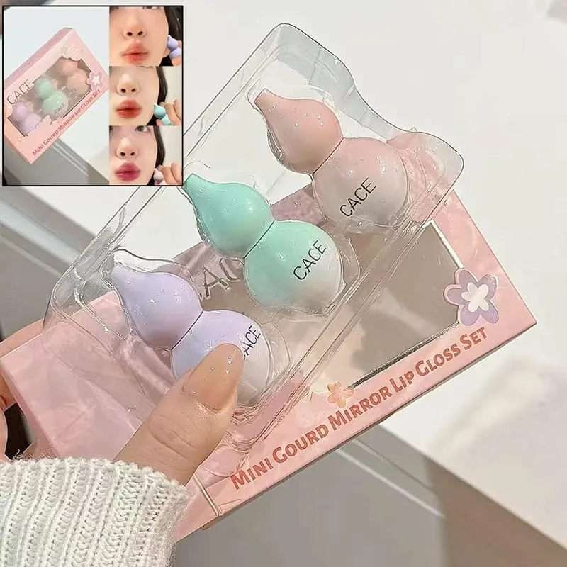 Mini Gourd Watery Mirror Lip Glaze Σετ 3 χρωμάτων Διαρκής Ενυδάτωση Water Glass Lipgloss Tint Hydrating Lip Stain Kit — image 4