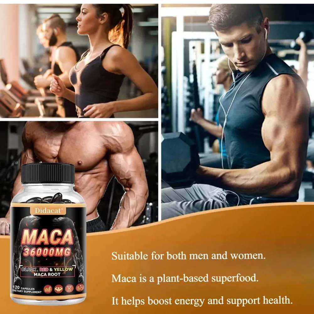 Organic Maca gyökérpor kapszula fekete + piros + sárga maca gyökér kivonattal férfiaknak és nőknek - 120 kapszula — image 3