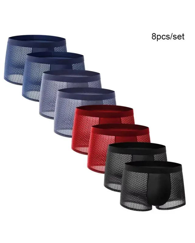 8 st/set Herrunderkläder Ice Silk Mesh Herrtrosor Andningsbara Spårlösa Modetrosor Enfärgade manliga boxershorts