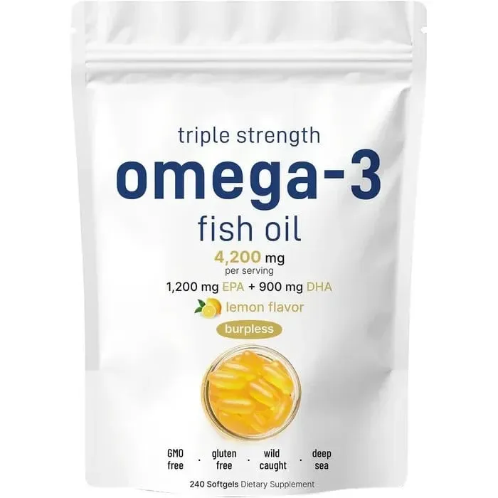 Συμπληρώματα Triple Strength Omega 3 Fish Oil 4200mg ανά μερίδα 120 μαλακές γέλη με γεύση λεμόνι Burpless EPA — image 7