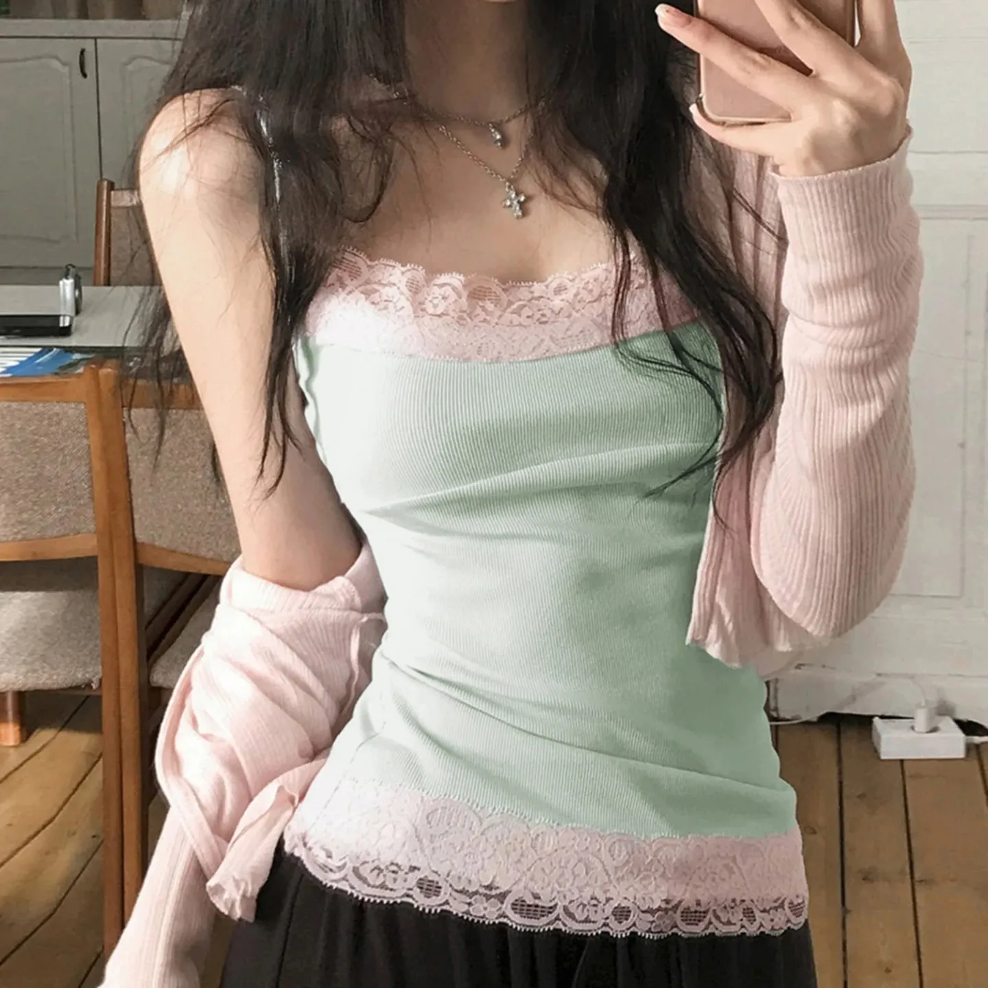 Szexi csipke díszítés Patchwork Camisole Y2K ujjatlan spagetti pántok Cami felsők nyári vakációs ruhák női tank coquette — image 2