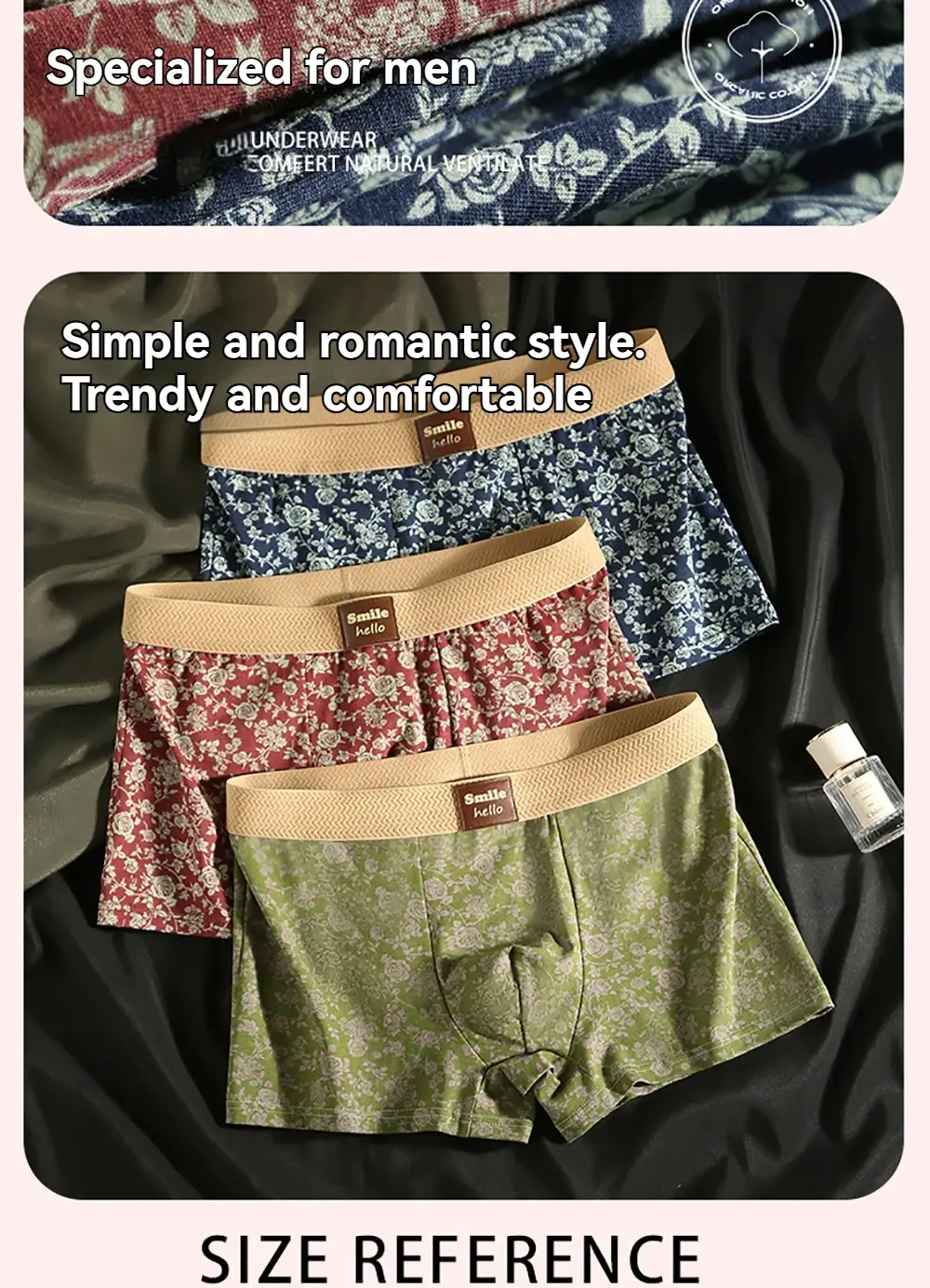 3PCS/Pack Romantic Rose Print Men's Panties Cotton Soft Comfortable Breathable Boxer Homme 3D Large Space Pouch Men Underwear — image 3