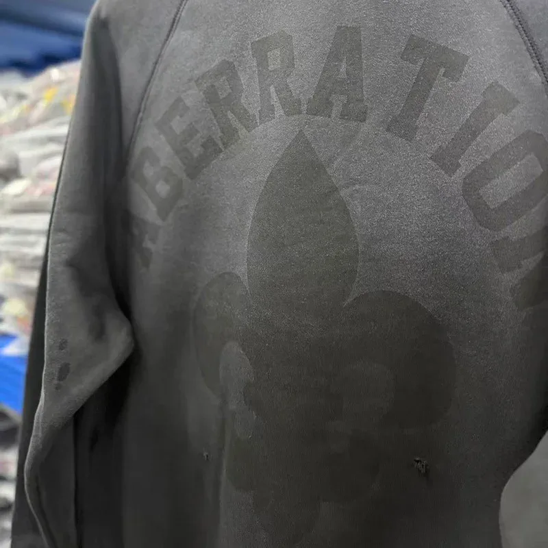 Heavy Fabric Cotton Oversized Patchwork Saint Sweatshirts Men Women Vintage Washed Carbon Gray Splash-Ink Damaged Hole Pullovers — image 15