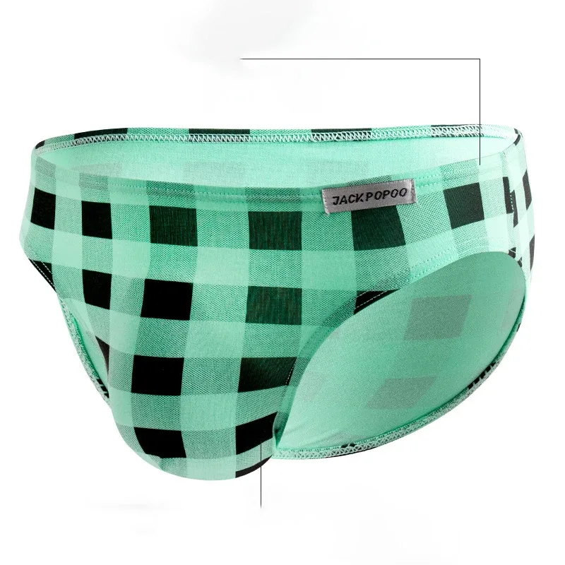 Mode Rutigt Underkläder Bomull Mjuk Elastisk Herrtrosa Andas Bekväma Ungdomkalsonger Herr Sexiga U Bulge Pouch Trosor