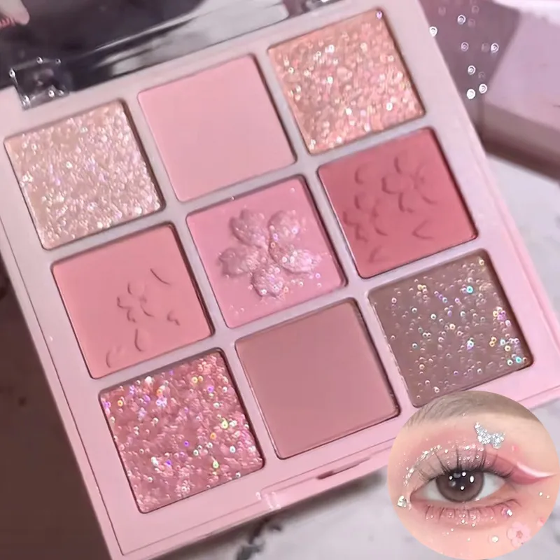 Παλέτα σκιών ματιών Glitter 9 χρωμάτων Earth Color Pearlescent Eye Shadow Shimmer Highlights Sparkling Sequin Champagne Eyes Makeup