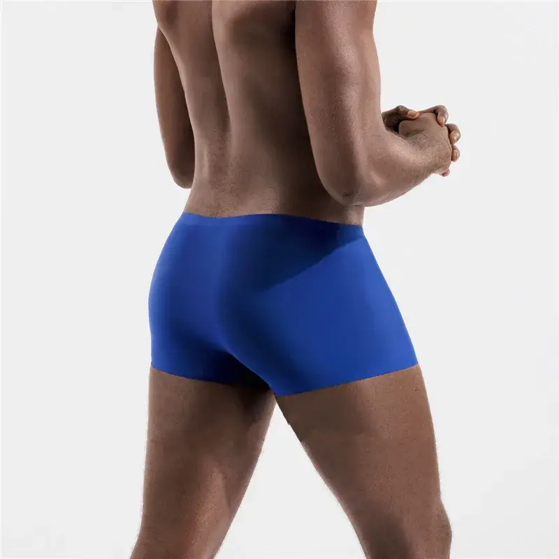 Sem costura boxers de seda gelo masculino cor sólida cuecas masculinas ultra-fino sexy roupa interior verão legal tronco shorts