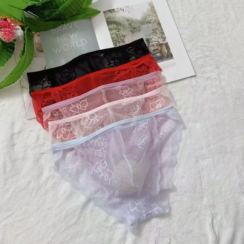Stretchy Men\'s Lingerie Jockstraps Sheer Pouch Skin,Pink,Black Men Lace Briefs Quick Dry 90 Polyamide 10 Spandex