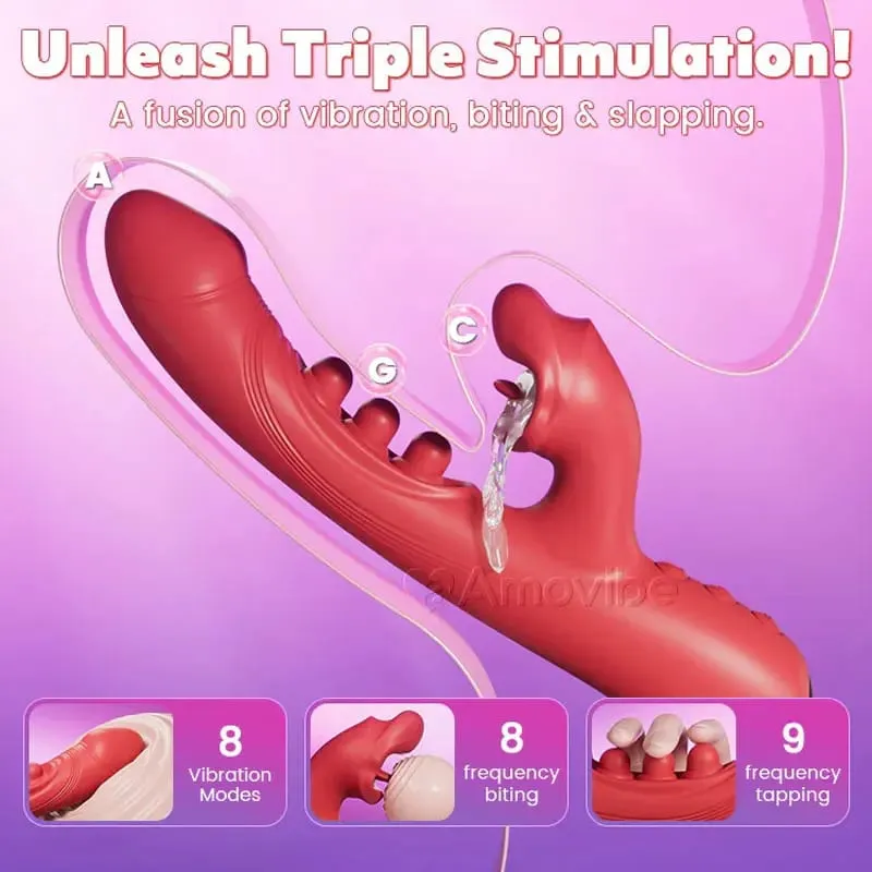 4 az 1-ben nyelvnyalogató csiklóvibrátor 9 csapkodó és 8 harapós vibrációs móddal G Spot stimulátor műpénisz szexjátékok nőknek 18 — image 2