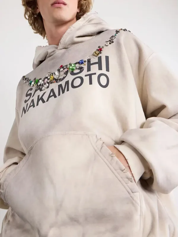 26SS Autumn Winter New Arrival Satoshi Nakamoto Hooded Sweatshirts Destructo Studded Washed Cotton Hooded Unisex Pullover — image 17