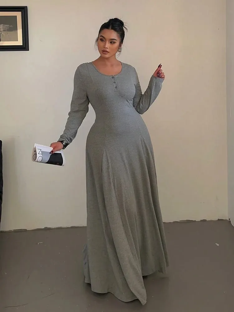 Plus-Size Solid-Color Knit Elegant A-Line Flowy Maxi Dress | Women's Long Dress | Casual & Commuter Style