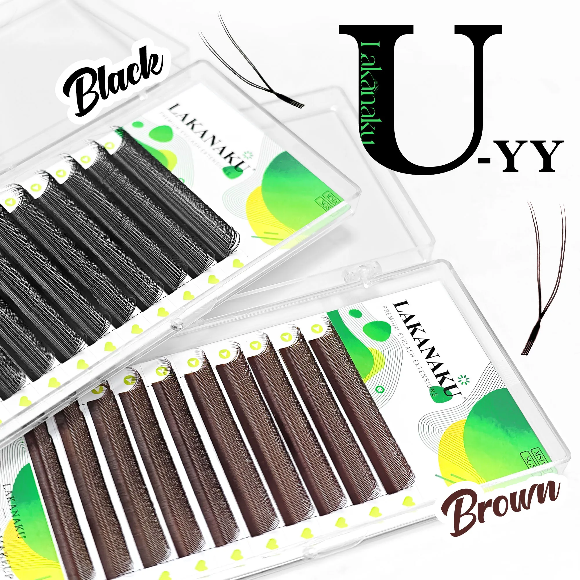 Σκούρο καφέ U Shape YY Lashes Brown Premade Eye Lashes Extensions Fio U 2D Clover Cilios — image 5