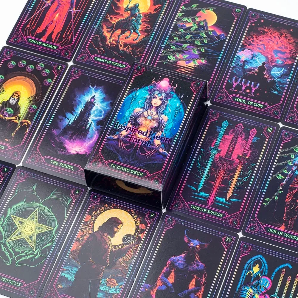 Jeu de Tarot néon inspiré, 78 cartes, Visions anglaises, édition Divination, 10.3x6cm, plateau pour jouer à des jeux et à la Divination — image 6