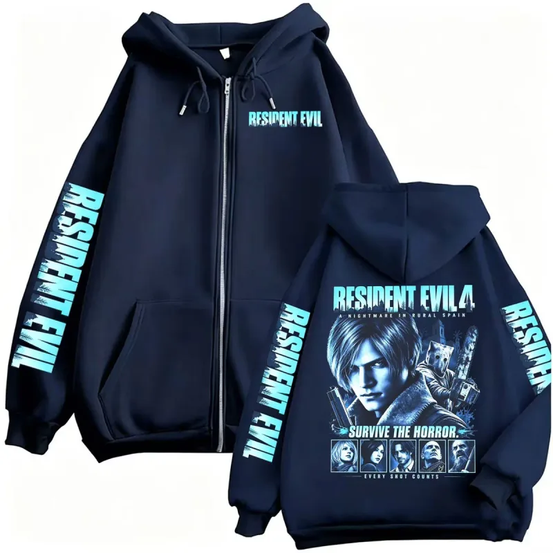 Resident Evil Requiem Zip Up Hoodies Leon Kennedy Skräckspel Dragkedja Luvtröja Herr Dam Harajuku Klassisk Jacka Sweatshirt Kappor — image 5