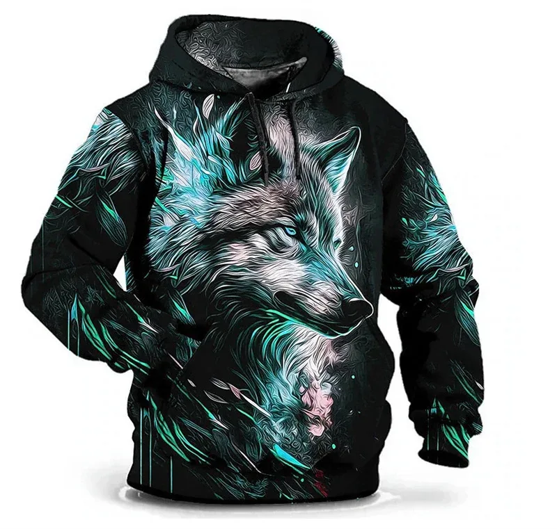 Mode Wolf Mönster Luvtröjor Herr Långärmade Street Hip Hop 3d Djurtryck Huvtröjor 6XL Plus Size Casual Hoodie — image 12