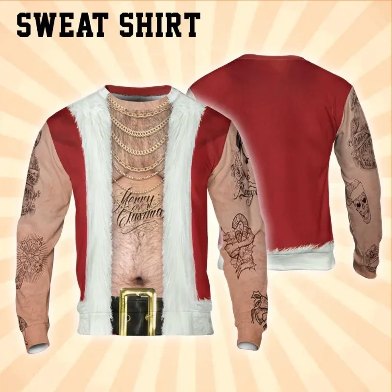 3D Print Ugly Christmas Sweatshirts For Men Women Santa Claus Pattern Long Sleeves Casual Festival Loose Pullover O-Neck Hoodies