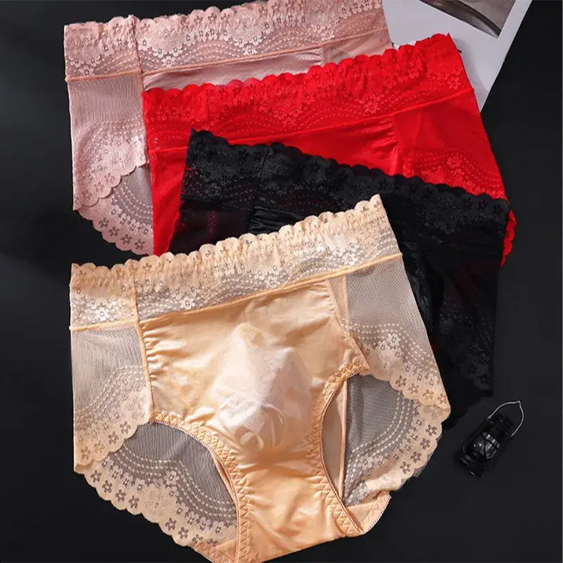 1pc Men Lace Thin Seamless Ice Silk Sexy Briefs 3d Bulge Pouch Low Waist Pantie Summer Breathable High Elastic Soft Underwear — image 2