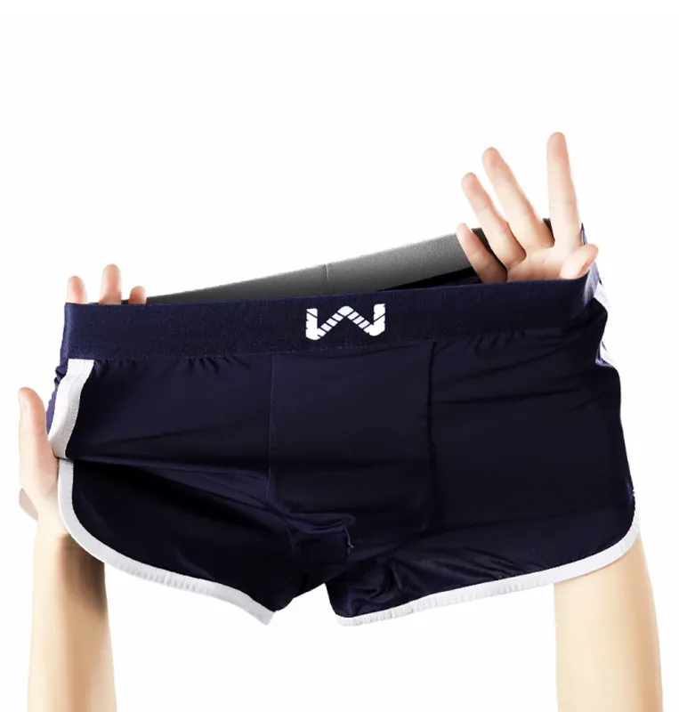 3 unidades/pacote de seda gelo respirável malha antibacteriana cuecas masculinas grande espaço bolsa calcinha alta cintura elástica boxer homme