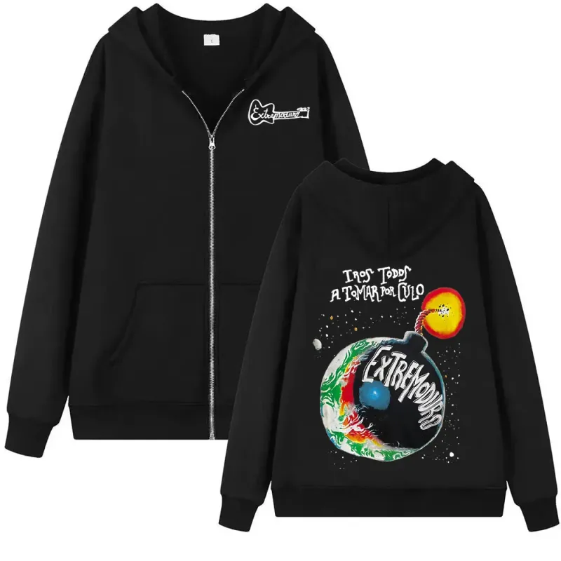 Rock Band Extremoduro Tour 2026 Zip Up Hoodies Fashion ng Kalalakihan Gothic Fleece Sweatshirts Coats Oversized Zipper Hoodie Streetwear — image 1