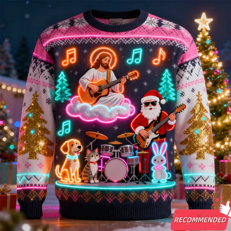 Falso luz de néon 3d impresso feio camisola de natal para mulheres roupas masculinas feliz natal boneco de neve engraçado santa jesus pullovers agasalho