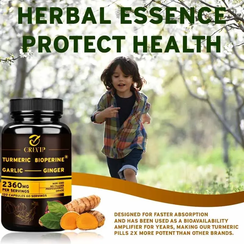 4-in-1 Turmeric Ginger Supplement - with Garlic Curcumin Black Pepper - Joints Immune Support Improves Digestion — image 5