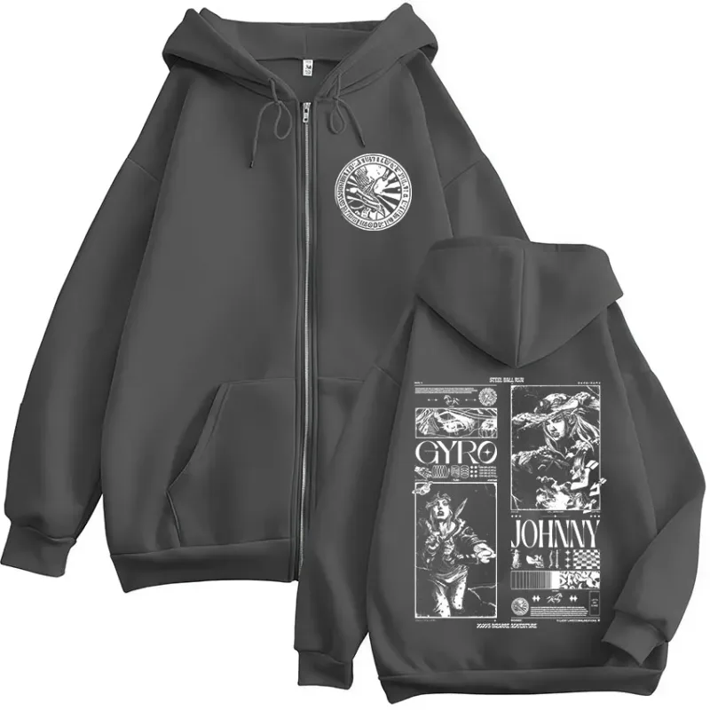 Anime jojo bizarre aventura bola de aço correr zíper hoodies das mulheres dos homens zip up moletom com capuz jaquetas vintage casacos streetwear — image 5