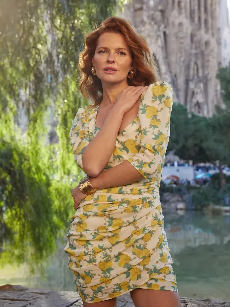 מודפס עם צווארון V עמוק קצר שרוולים נפוחים שמלות ליידי קז'ואל עם מותן גבוה שכבות שכבתי שכבתי שמלת מיני שמלת מסיבת אביב שמלות היכרויות — image 5