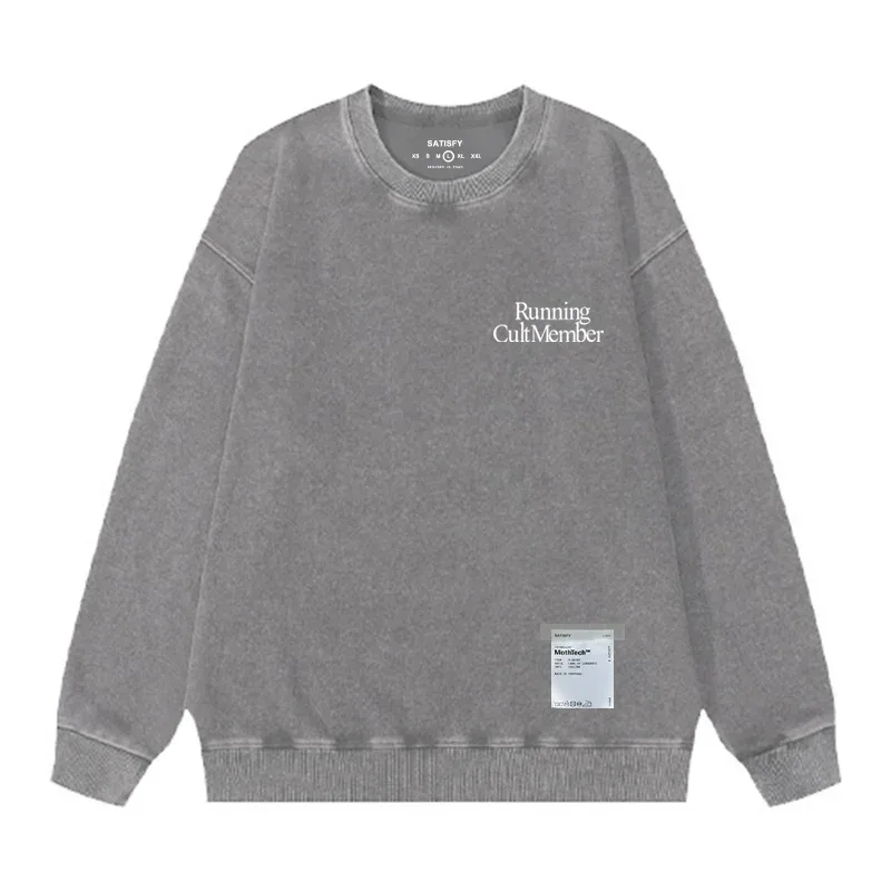 Satisfy SoftCell Men's Round-Neck Sweatshirt Running Distress Member Print Vintage Style Long Sleeve Cotton Sweatshirt with Po — image 20