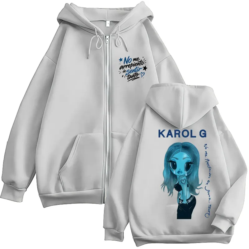 Karol G No Me Arrepiento De Sentir Tanto New Album Zip Up Hoodies Fashion Aesthetic Music Men Sweatshirt Oversized Fleece Coats — image 9
