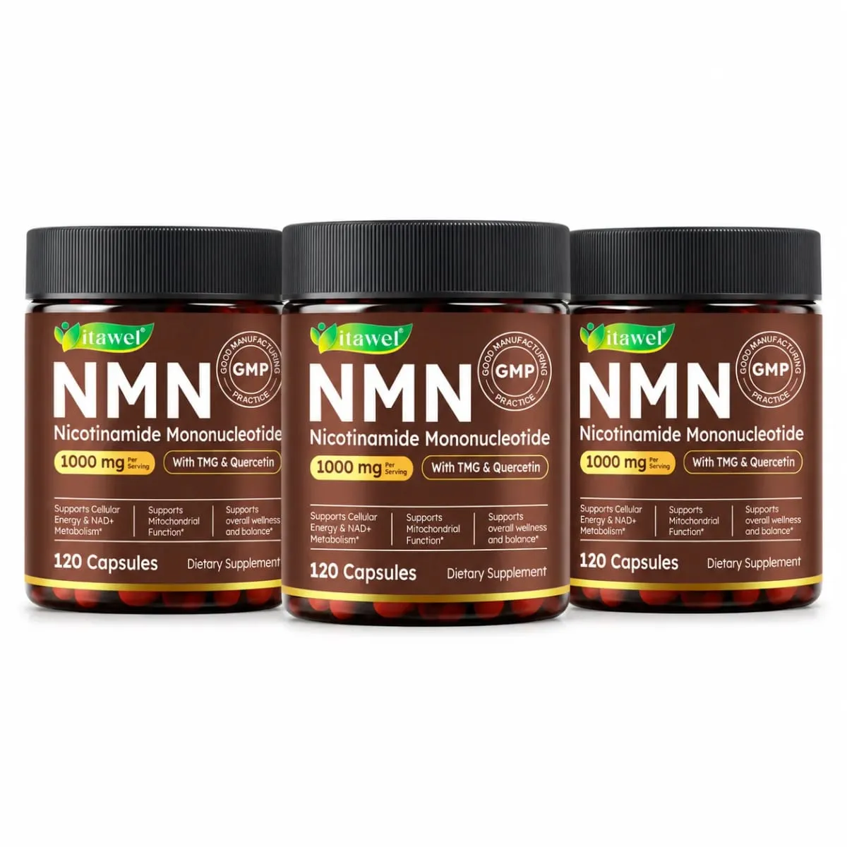NMN Capsules 1000mg Nicotinamide Mononucleotide NAD+ Cellular Energy TMG Quercetin Resveratrol 120 Vegan Capsules Non-GMO