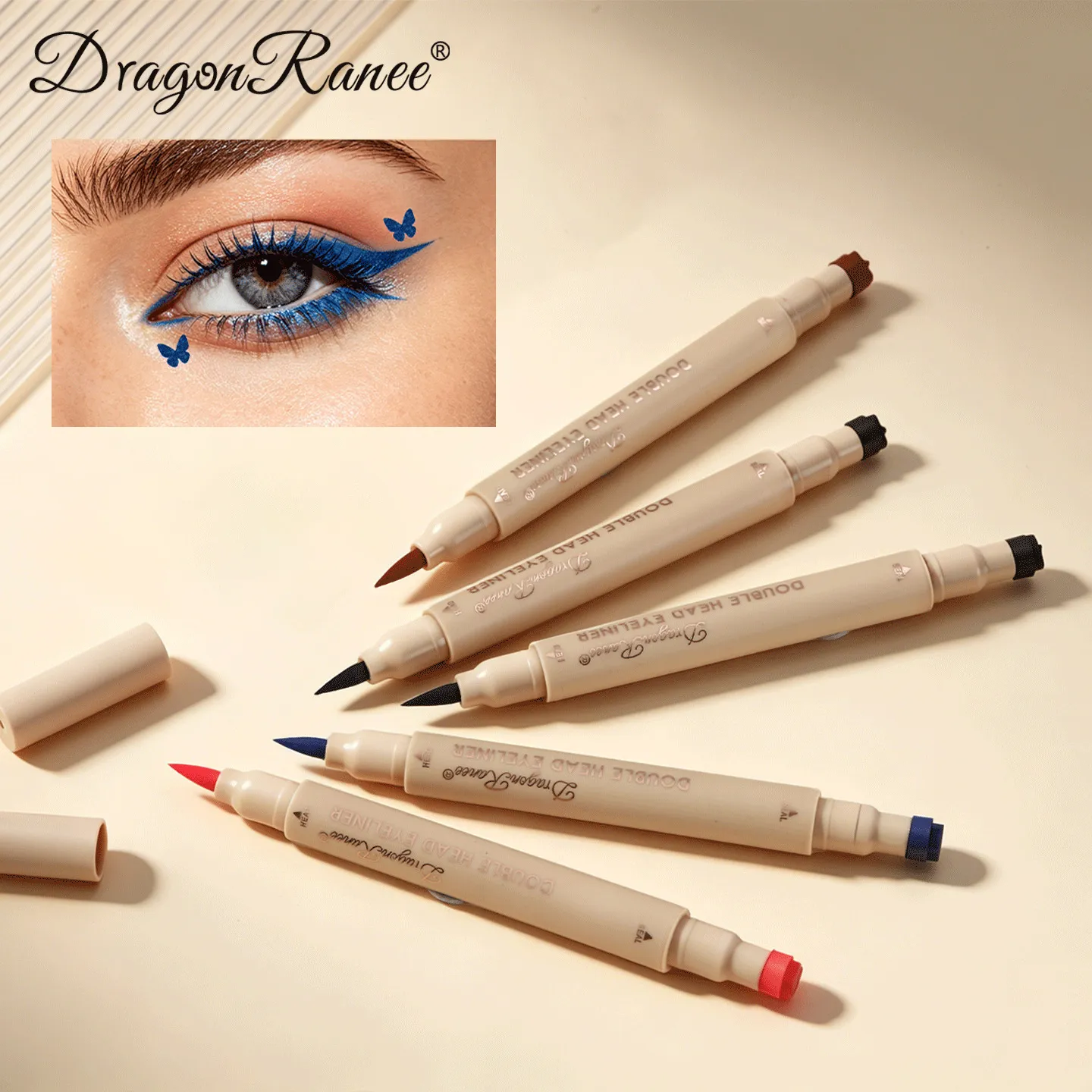 Love Star Butterfly Liquid Eyeliner με διπλό άκρο, αδιάβροχο και χωρίς μουντζούρες, γρήγορο στέγνωμα 2 σε 1 Πολύχρωμο μακιγιάζ Stamp Eye Line Pen — image 5