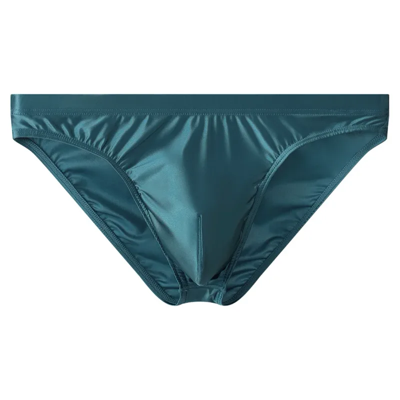 Cueca de biquíni masculina luxuosa de cetim marrom, cintura alta elástica, suave e brilhante, com bolsa de contorno 3d, respirável, íntima — image 6