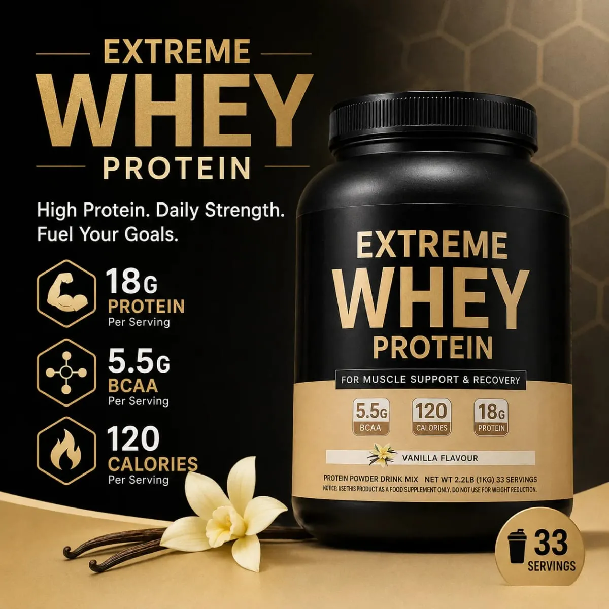 Tejsavófehérje por 18 g fehérje 5,5 g BCAA vanília edzés utáni izomhelyreállítás és növekedés támogatása 120 kalória 33 adag tornaterem fitnesz — image 2